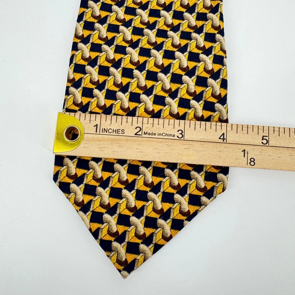 Ermenegildo Zegna Silk Tie – Gold & Blue Geometric Pattern, Made‎ in Italy